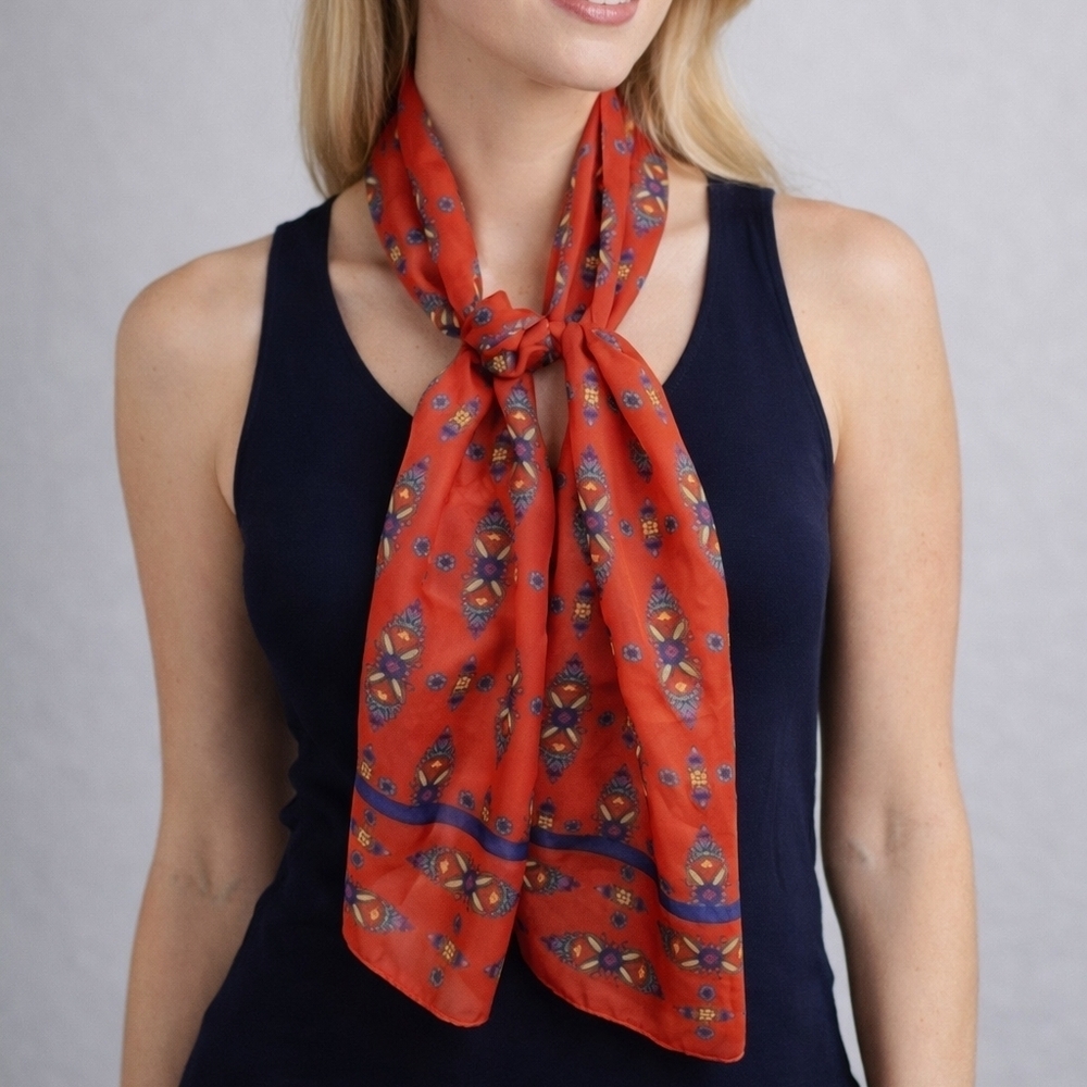 VTG SARAH COVENTRY Tomato Red Floral Scarf